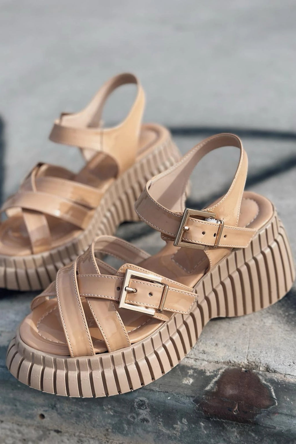 Vony Nude Patent Faux Leather Sandals