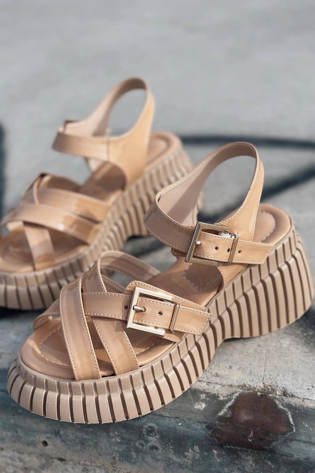 Vony Nude Patent Faux Leather Sandals