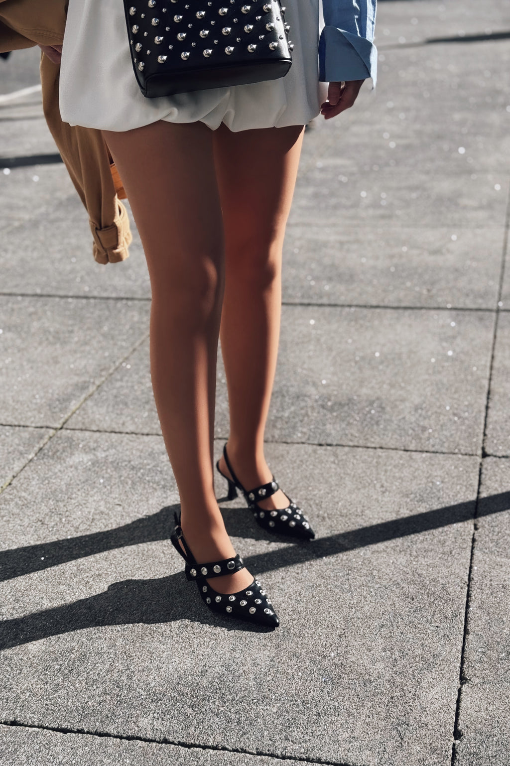 Selorin Black Faux Leather Studded Stiletto