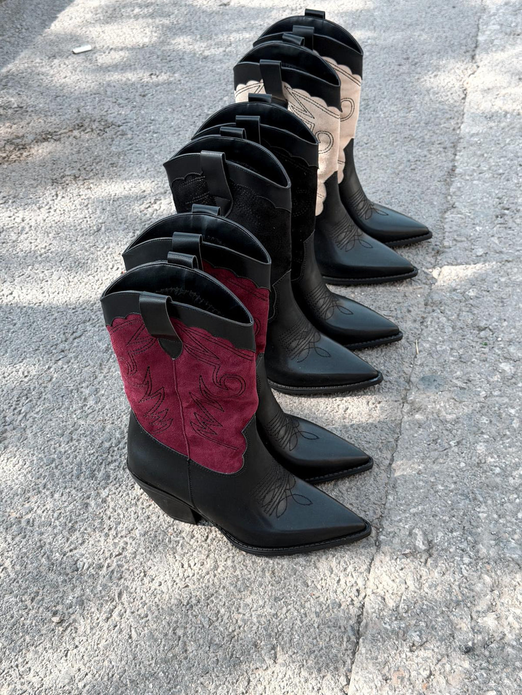Marnel Women's Cowboy Boots Burgundy Embroidered