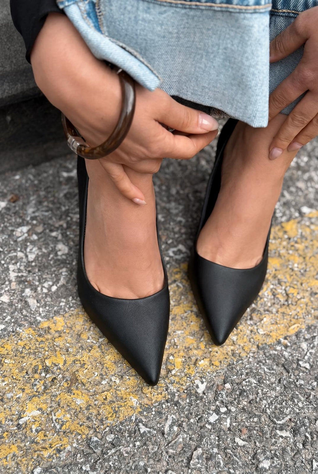 Delvion Black Faux Leather Stilettos