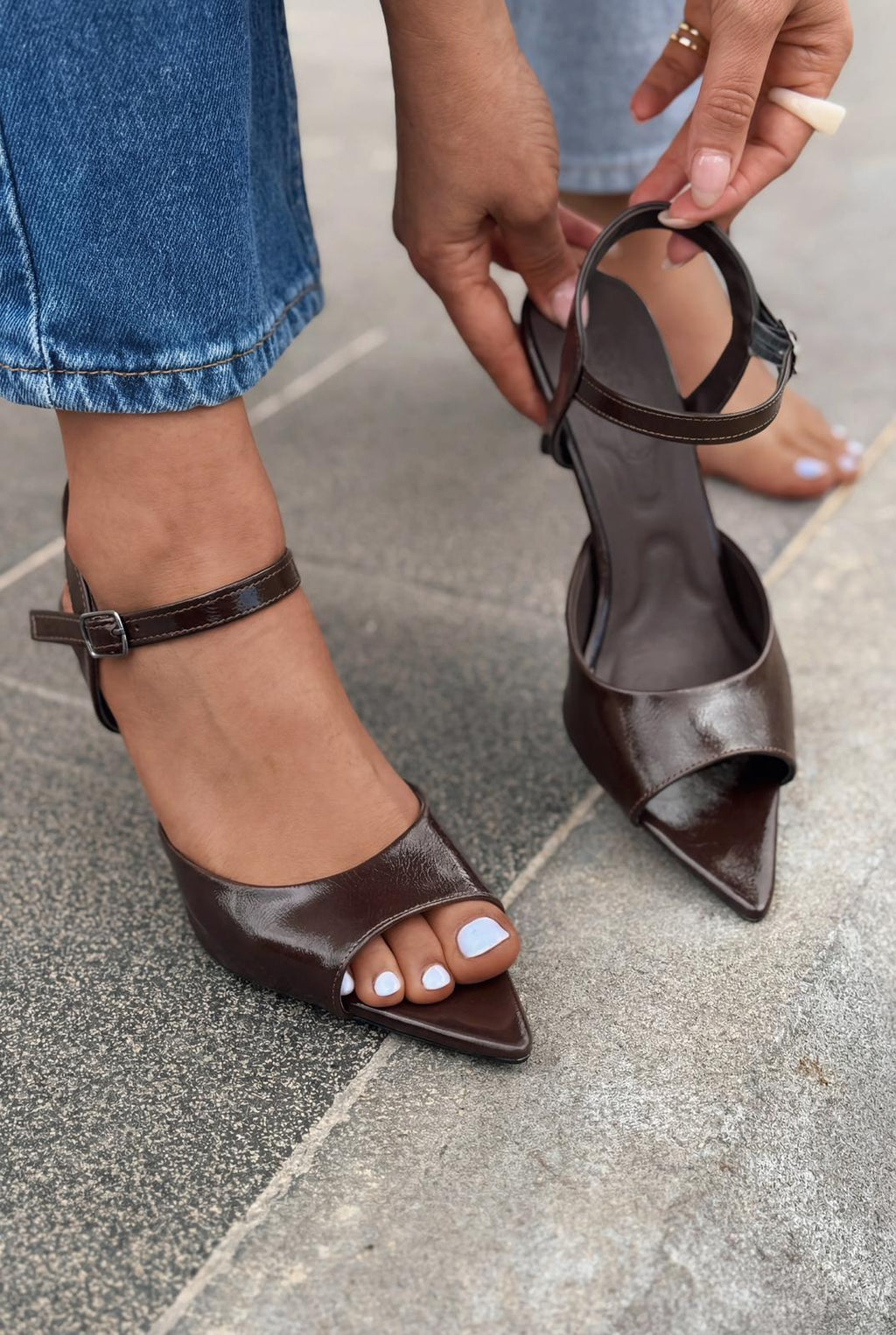 Ardor Light Brown Patent Faux Leather Women's Pumps Sandals