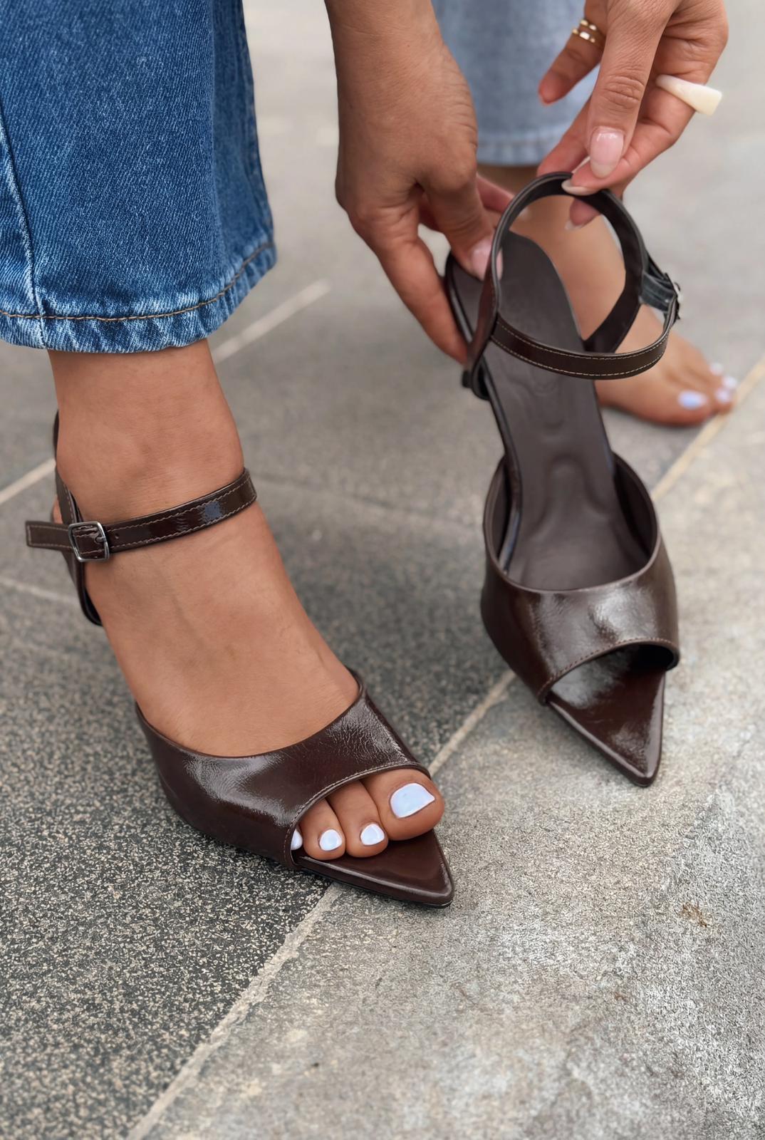 Ardor Light Brown Patent Faux Leather Women's Pumps Sandals