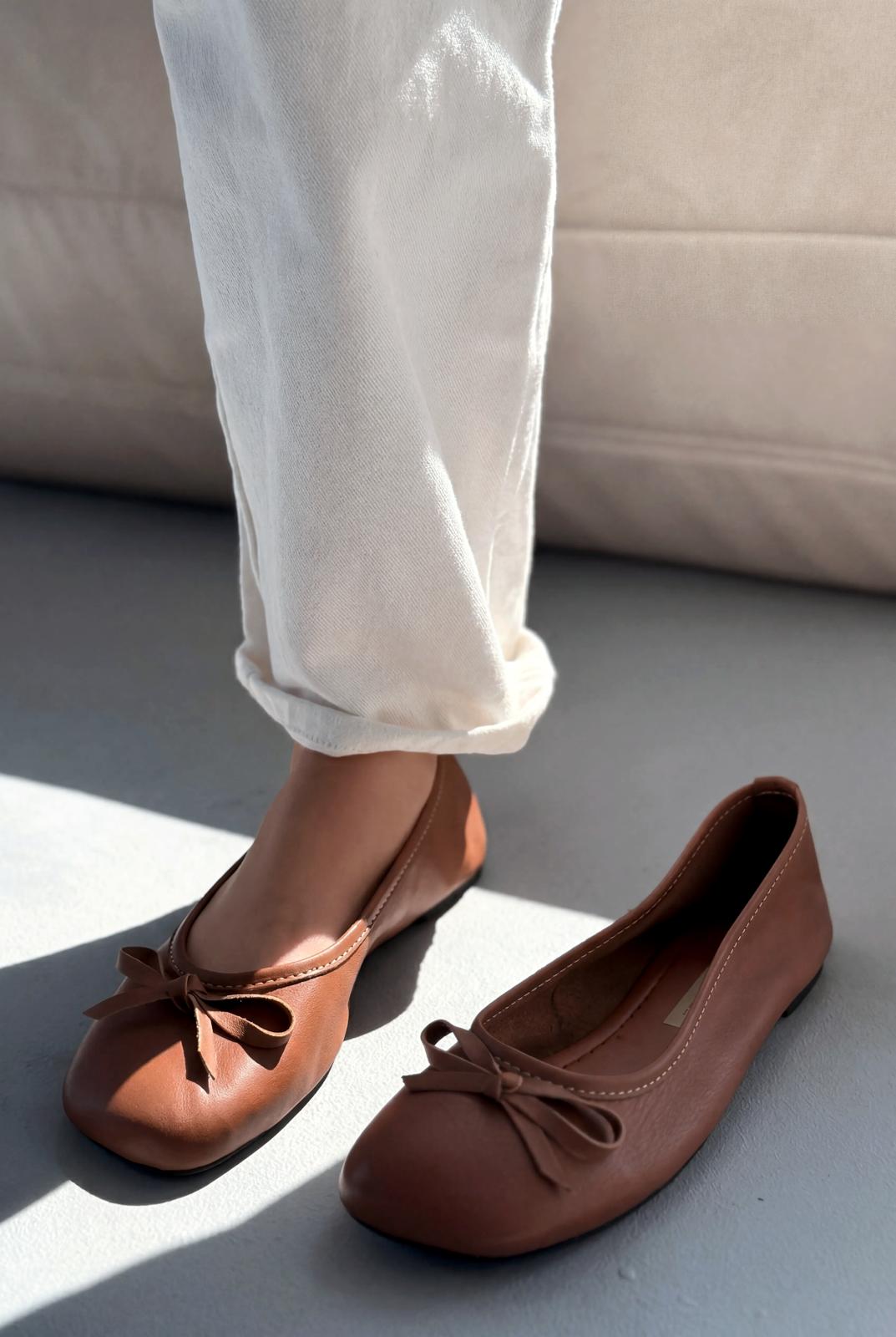 Telion Tan Genuine Leather Women's Flats