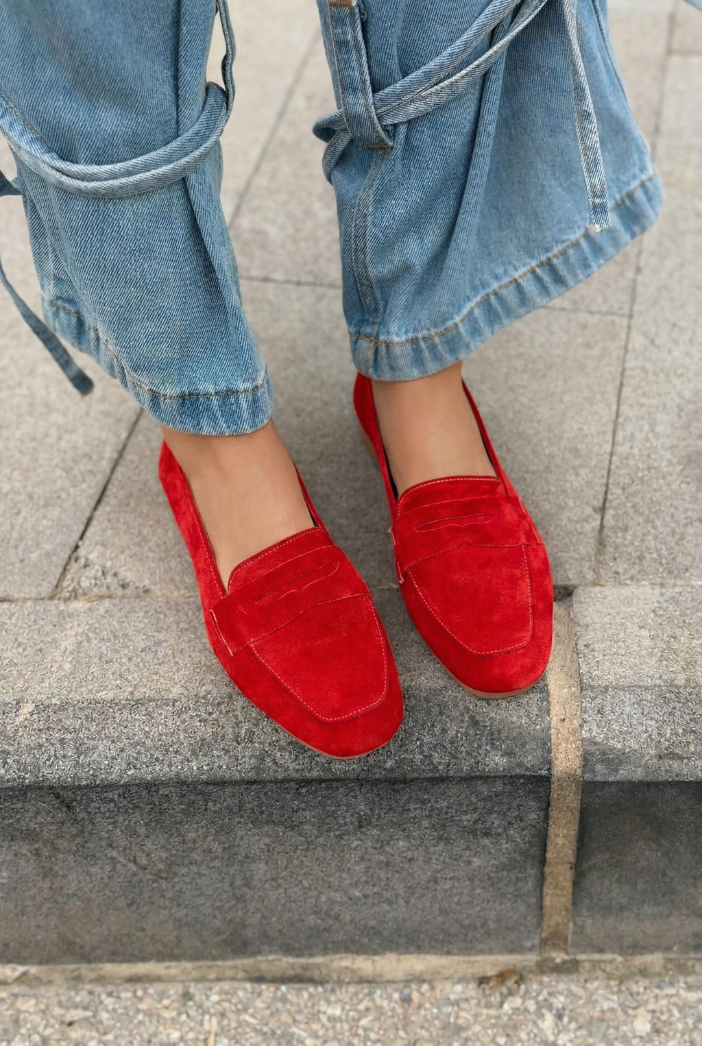 Melniel Red Genuine Suede Women's Loafers