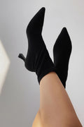 Loravo Black Suede Sock Boots with Slim Heel