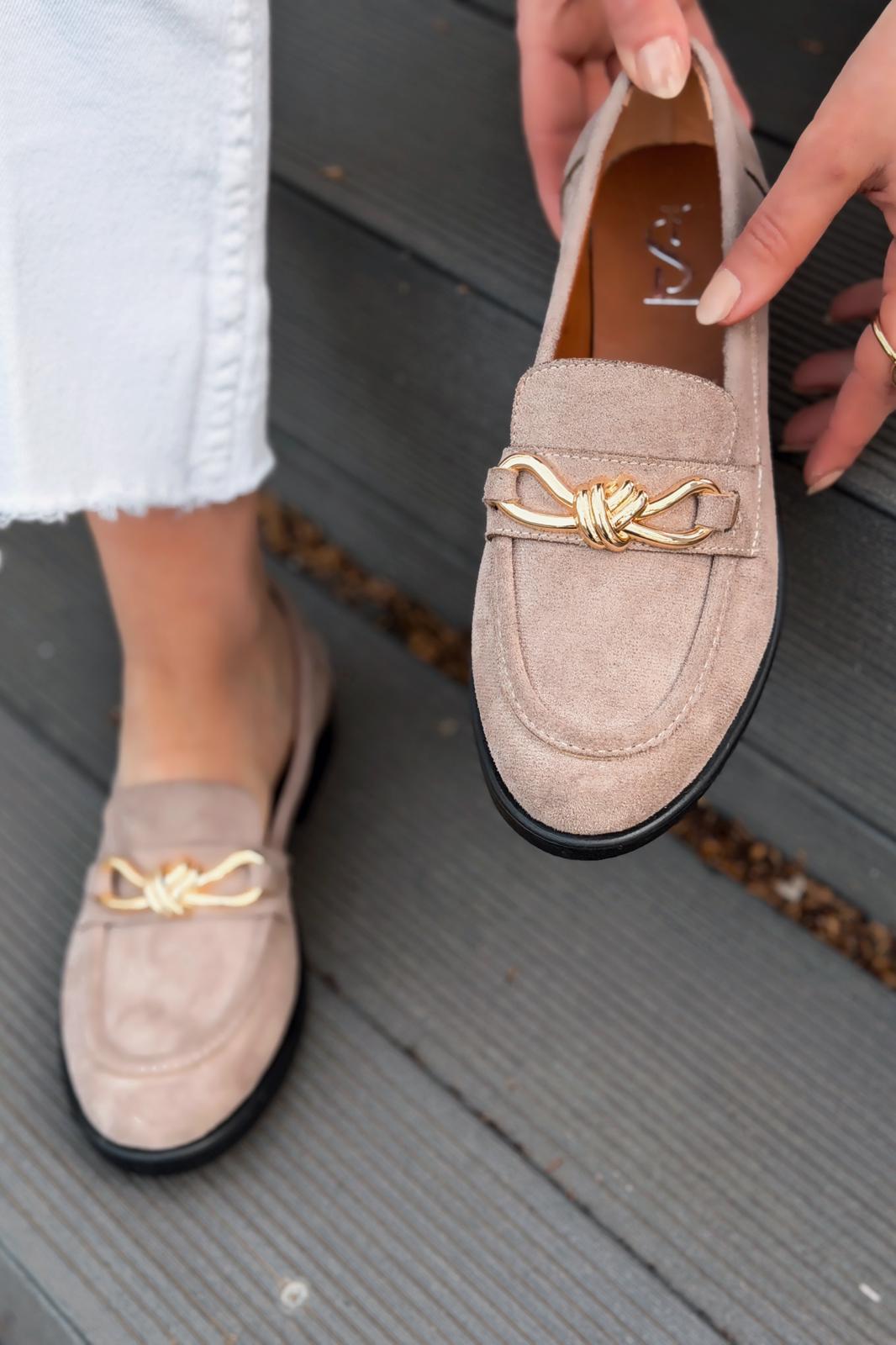 Norel Taupe Suede Bow Detail Women's Loafers