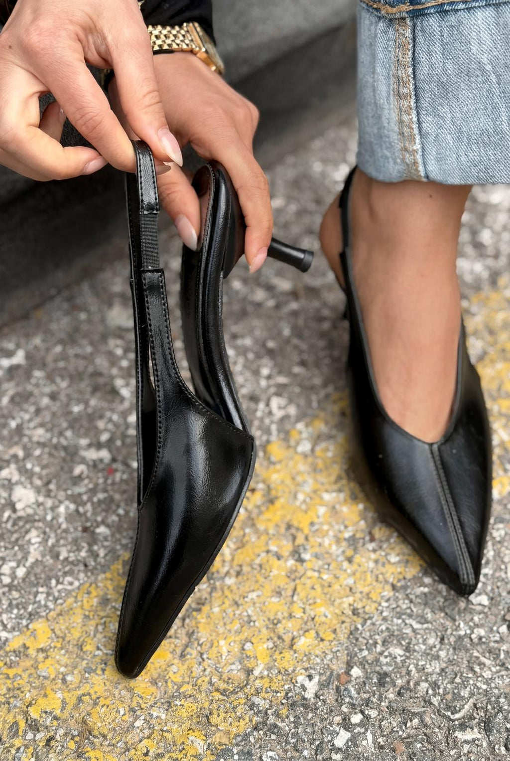 Navore Black Crinkled Faux Leather Women's Stilettos