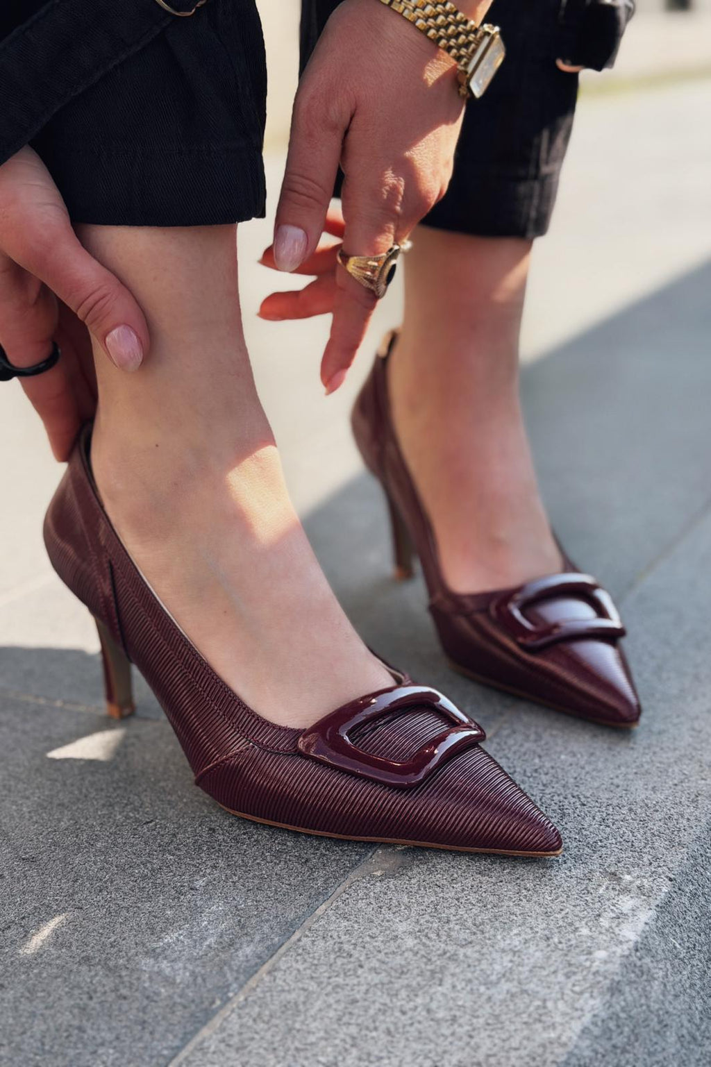 Finrel Burgundy Patent Faux Leather Women's Stilettos