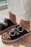 Cosin Black Suede Embellished Women's Slides