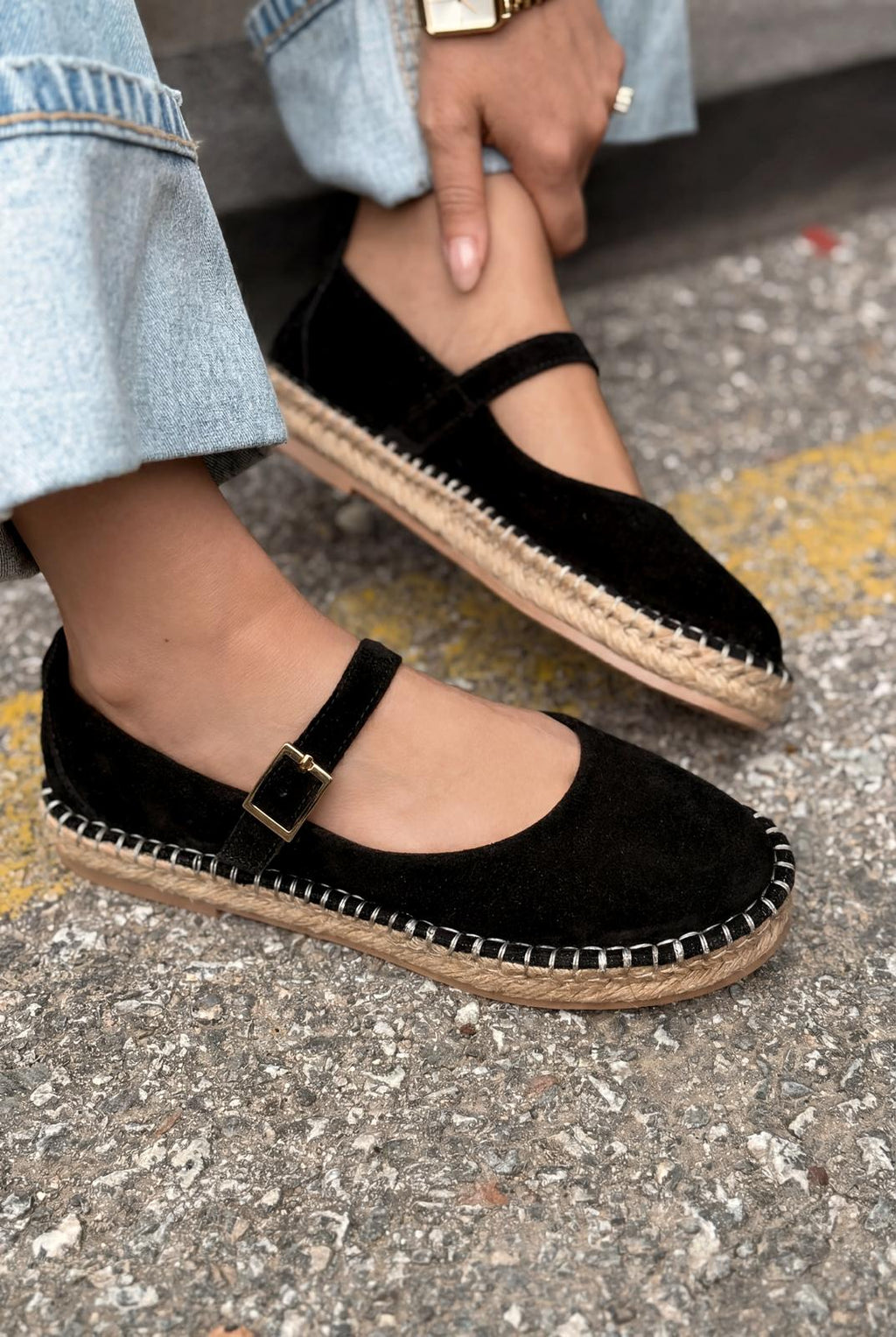 Marena Black Genuine Suede Women's Espadrille